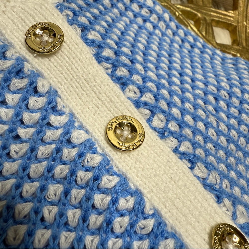 Lilly Pulitzer Blue White Knit Crewneck Sweater - Picture 3 of 9